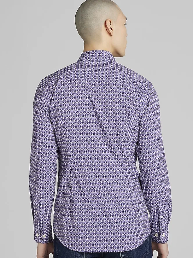 Button Up Shirts|Casual Shirts-Awearness Kenneth Cole Slim Fit Mini Droplet Diamonds 4-Way Stretch Button Up Shirt Purple