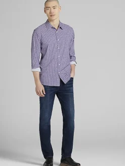 Button Up Shirts|Casual Shirts-Awearness Kenneth Cole Slim Fit Mini Droplet Diamonds 4-Way Stretch Button Up Shirt Purple