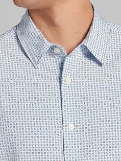 Casual Shirts|Button Up Shirts-Awearness Kenneth Cole Slim Fit Mini Mini Medallion 4-Way Stretch Button Up Shirt Blue