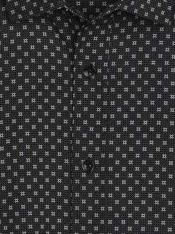 Button Up Shirts|Long Sleeve Button Up Shirts-Awearness Kenneth Cole Slim Fit Mini Print 4-Way Stretch Button Up Shirt Black