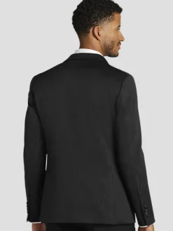 Dinner Jackets|Sport Coats-Egara Slim Fit Moire Shawl Lapel Dinner Jacket Black Solid