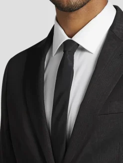 Dinner Jackets|Sport Coats-Egara Slim Fit Moire Shawl Lapel Dinner Jacket Black Solid