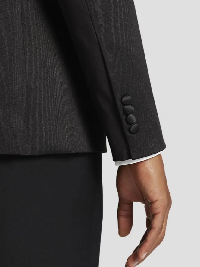 Dinner Jackets|Sport Coats-Egara Slim Fit Moire Shawl Lapel Dinner Jacket Black Solid