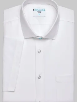 Solid Dress Shirts|Dress Shirts-&Amp;Collar Slim Fit Moisture-Wicking Short Sleeve Dress Shirt White Solid
