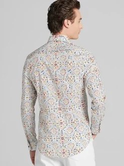 Button Up Shirts|Long Sleeve Button Up Shirts-Paisley &Amp; Gray Slim Fit Mosaic Button Up Shirt White