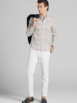 Button Up Shirts|Long Sleeve Button Up Shirts-Paisley &Amp; Gray Slim Fit Mosaic Button Up Shirt White