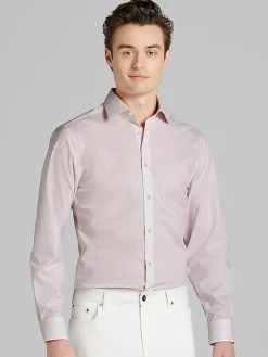 Designer Dress Shirts|Dress Shirts-Calvin Klein Slim Fit Multi-Print Supima Cotton Dress Shirt Blue Fancy