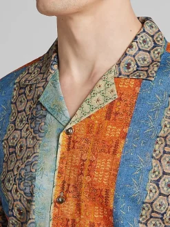 Button Up Shirts-Paisley &Amp; Gray Slim Fit Multistripe Camp Shirt Orange