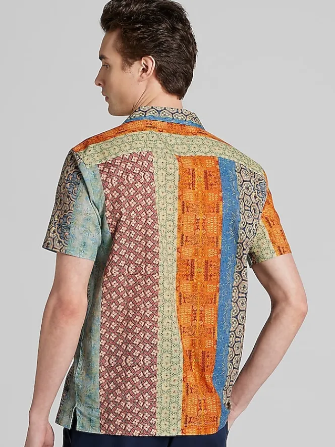 Button Up Shirts-Paisley &Amp; Gray Slim Fit Multistripe Camp Shirt Orange