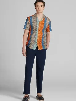 Button Up Shirts-Paisley &Amp; Gray Slim Fit Multistripe Camp Shirt Orange