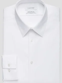 Solid Dress Shirts|Designer Dress Shirts-Calvin Klein Slim Fit Non-Iron Stretch Collar Dress Shirt White