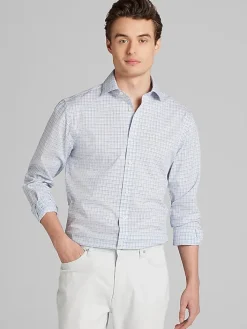 Patterned Dress Shirts|Dress Shirts-Wilke-Rodriguez Slim Fit Offset Plaid Dress Shirt Blue/Green