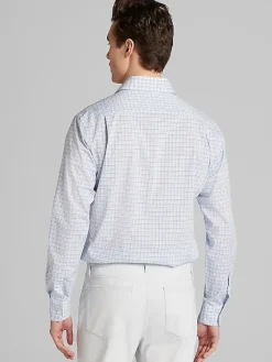 Patterned Dress Shirts|Dress Shirts-Wilke-Rodriguez Slim Fit Offset Plaid Dress Shirt Blue/Green