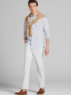 Patterned Dress Shirts|Dress Shirts-Wilke-Rodriguez Slim Fit Offset Plaid Dress Shirt Blue/Green