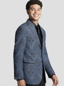 Dinner Jackets|Sport Coats-Egara Slim Fit Paisley Dinner Jacket Blue Paisley