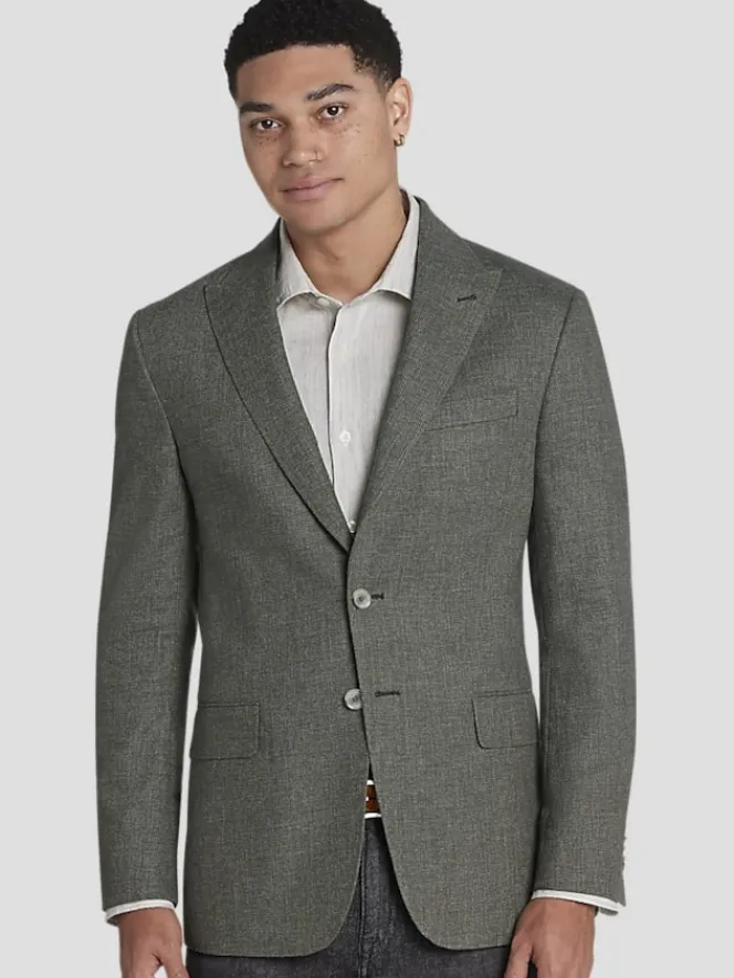 Sport Coats|Sport Coats-JOE Joseph Abboud Slim Fit Peak Lapel Linen Blend Sport Coat Olive Tic