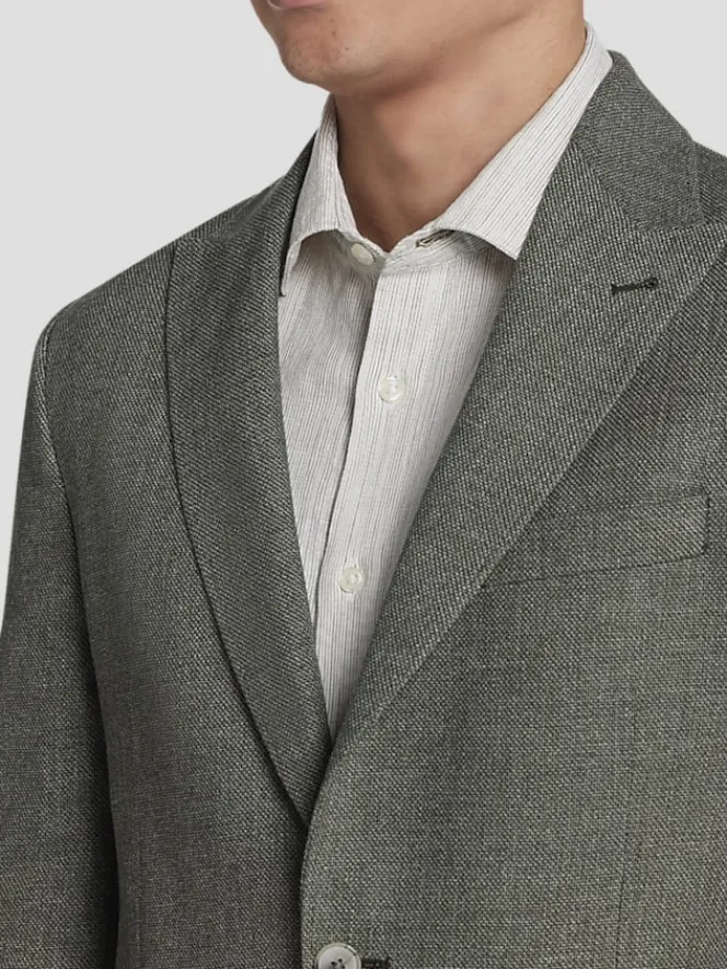 Sport Coats|Sport Coats-JOE Joseph Abboud Slim Fit Peak Lapel Linen Blend Sport Coat Olive Tic
