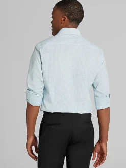Patterned Dress Shirts|Designer Dress Shirts-Awearness Kenneth Cole Slim Fit Performance Stretch Dobby Check Dress Shirt Teal