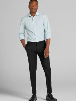 Patterned Dress Shirts|Designer Dress Shirts-Awearness Kenneth Cole Slim Fit Performance Stretch Dobby Check Dress Shirt Teal