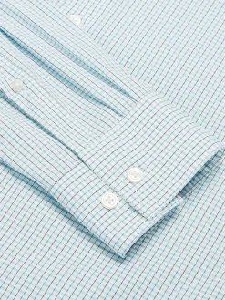 Patterned Dress Shirts|Designer Dress Shirts-Awearness Kenneth Cole Slim Fit Performance Stretch Dobby Check Dress Shirt Teal