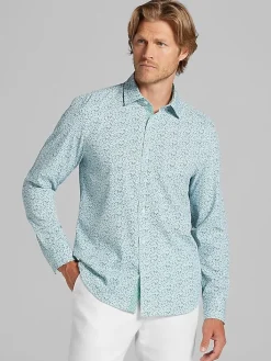 Button Up Shirts|Long Sleeve Button Up Shirts-Con.Struct Slim Fit Performance 4-Way Stretch Button Up Shirt Green