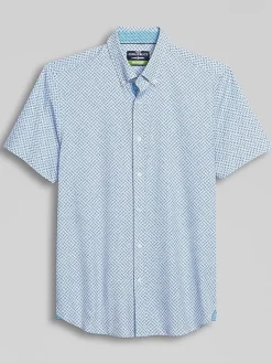 Button Up Shirts-Con.Struct Slim Fit Performance 4-Way Stretch Short Sleeve Button Up Shirt Light Blue