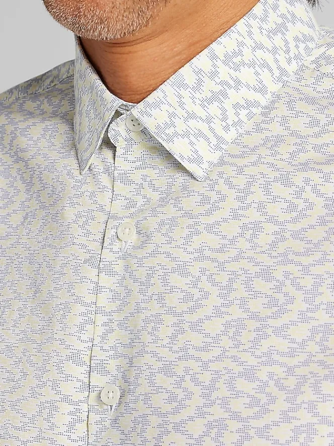 Button Up Shirts|Casual Shirts-Awearness Kenneth Cole Slim Fit Performance 4-Way Stretch Button Up Shirt Yellow