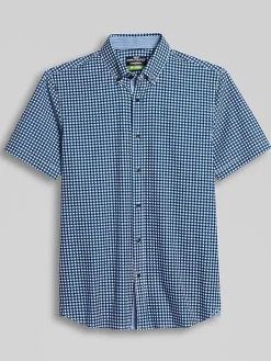 Button Up Shirts-Con.Struct Slim Fit Performance 4-Way Stretch Short Sleeve Button Up Shirt Green