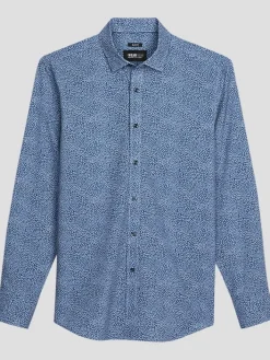 Button Up Shirts|Long Sleeve Button Up Shirts-Awearness Kenneth Cole Slim Fit Performance 4-Way Stretch Button Up Shirt Blue