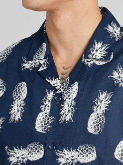 Button Up Shirts-Paisley &Amp; Gray Slim Fit Pineapple Short Sleeve Camp Shirt Navy