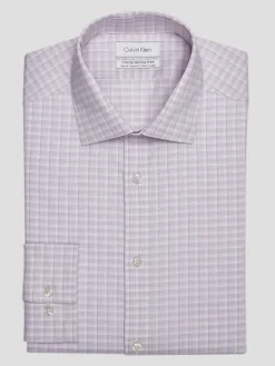 Patterned Dress Shirts|Designer Dress Shirts-Calvin Klein Slim Fit Plaid Dress Shirt Pink Check