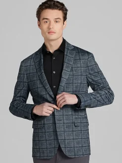 Sport Coats|Sport Coats-Awearness Kenneth Cole Slim Fit Plaid Knit Sport Coat Indigo Plaid Knit