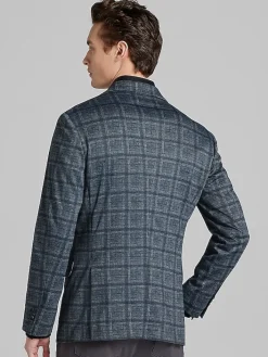 Sport Coats|Sport Coats-Awearness Kenneth Cole Slim Fit Plaid Knit Sport Coat Indigo Plaid Knit