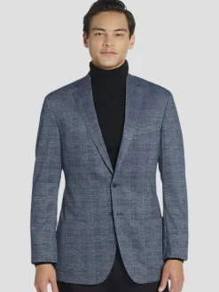 Sport Coats|Sport Coats-Awearness Kenneth Cole Slim Fit Plaid Knit Sport Coat Blue Plaid