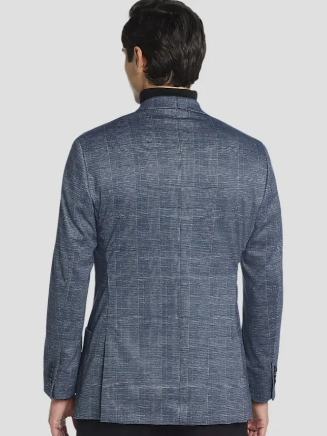 Sport Coats|Sport Coats-Awearness Kenneth Cole Slim Fit Plaid Knit Sport Coat Blue Plaid