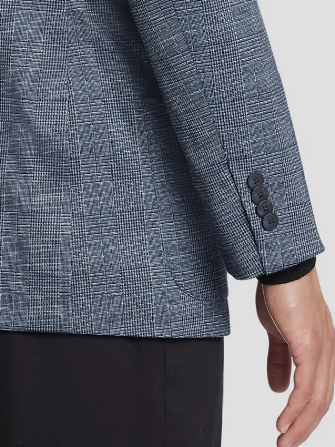 Sport Coats|Sport Coats-Awearness Kenneth Cole Slim Fit Plaid Knit Sport Coat Blue Plaid