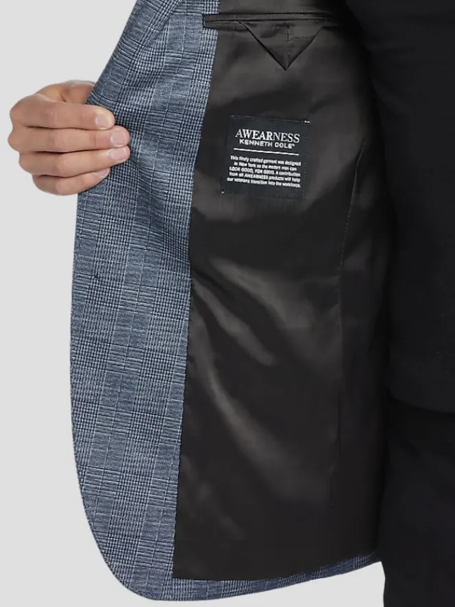 Sport Coats|Sport Coats-Awearness Kenneth Cole Slim Fit Plaid Knit Sport Coat Blue Plaid