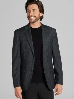 Sport Coats|Sport Coats-Calvin Klein Slim Fit Plaid Sport Coat Charcoal Plaid