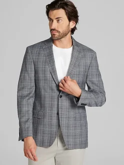Sport Coats|Sport Coats-Calvin Klein Slim Fit Plaid Sport Coat Gray Plaid