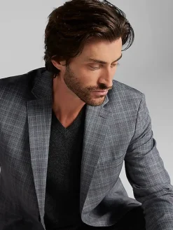 Sport Coats|Sport Coats-Calvin Klein Slim Fit Plaid Sport Coat Gray Plaid