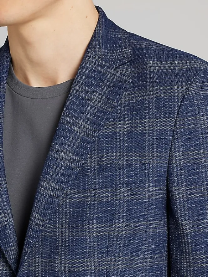 Sport Coats|Sport Coats-Calvin Klein Slim Fit Plaid Sport Coat Blue Plaid