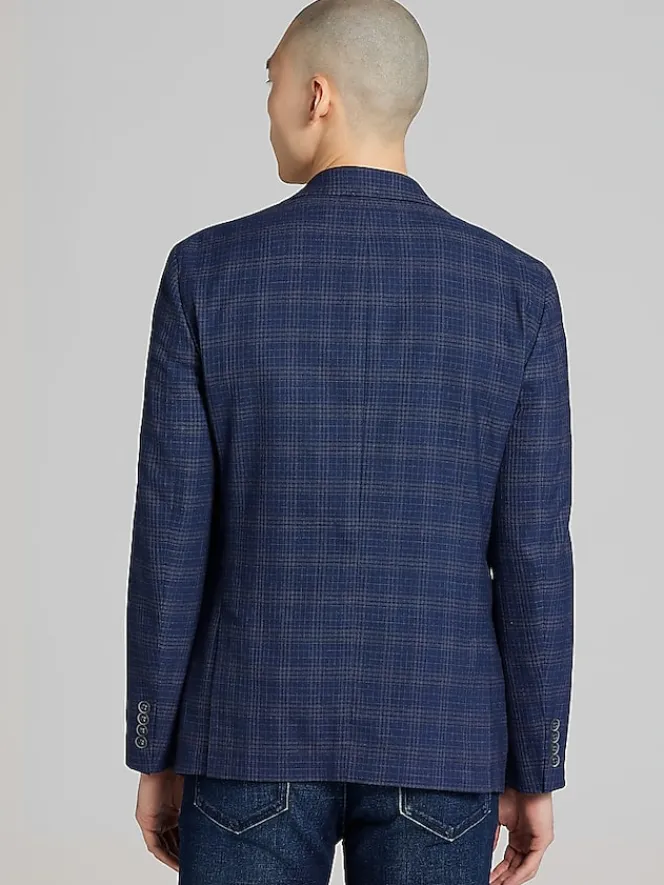 Sport Coats|Sport Coats-Calvin Klein Slim Fit Plaid Sport Coat Blue Plaid