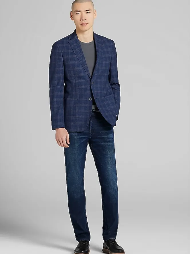 Sport Coats|Sport Coats-Calvin Klein Slim Fit Plaid Sport Coat Blue Plaid