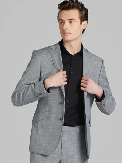 2-piece Suits|Big & Tall Suits-Wilke-Rodriguez Slim Fit Plaid Suit Med Grey Plaid