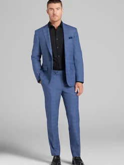 3-piece Suits|Suit Separates-JOE Joseph Abboud Slim Fit Plaid Suit Jacket Lt Blue Plaid