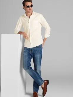 Solid Dress Shirts|White Dress Shirts-Pronto Uomo Slim Fit Queens Oxford Dress Shirt Blue