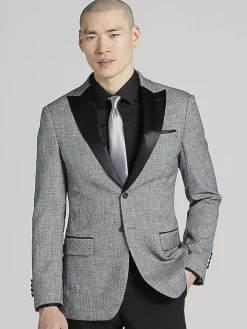 Dinner Jackets-Egara Slim Fit Satin Trim Dinner Jacket B&Amp;W Shiny Ht