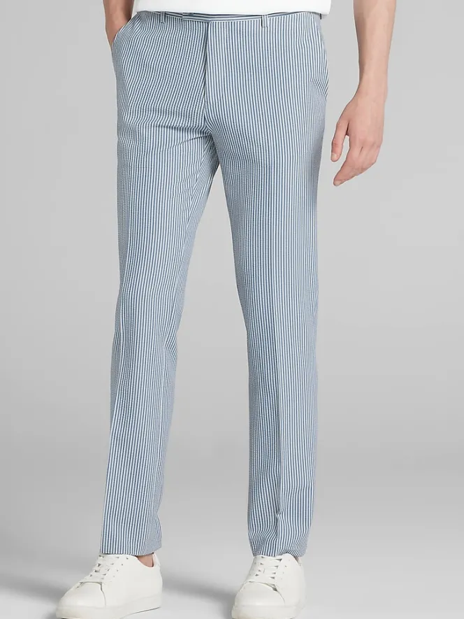 Big & Tall Pants|Big & Tall Suits-Paisley &Amp; Gray Slim Fit Seersucker Pants Blue/Grey Seersucker