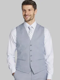 Big & Tall Suits|Vests-JOE Joseph Abboud Slim Fit Sharkskin Suit Vest Lt Blue Sharkskin