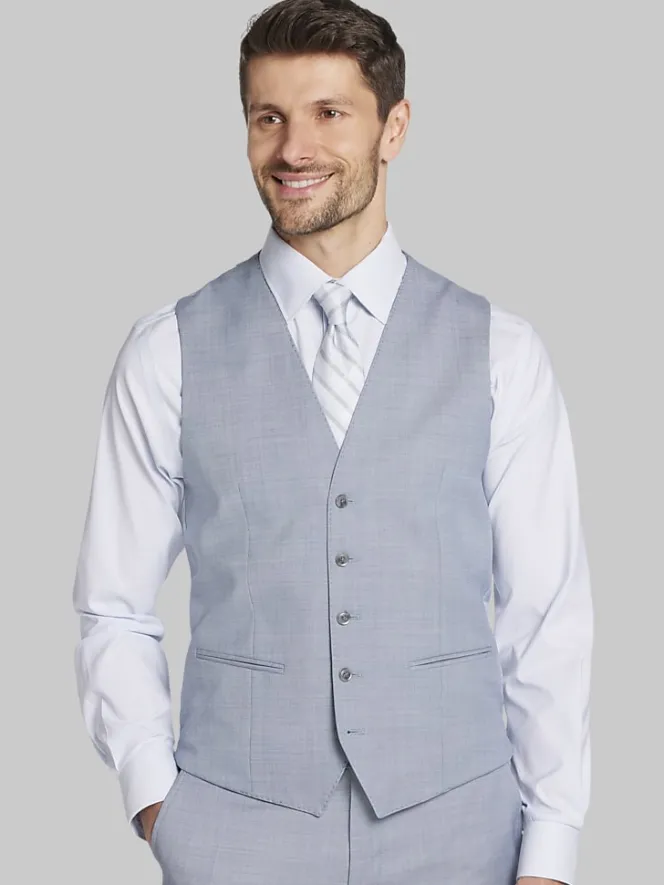 Big & Tall Suits|Vests-JOE Joseph Abboud Slim Fit Sharkskin Suit Vest Lt Blue Sharkskin